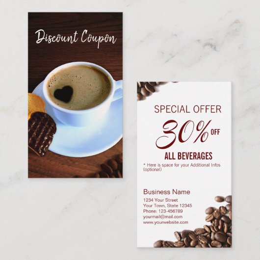 ハート型フォーム付きコーヒーカップ 割引カード (正面/裏面)