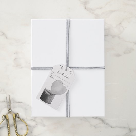 ハート型フレイムレッドキャンドルモノクロラブ ギフトタグ (より糸付き)