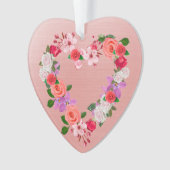 ハート型フローラブーケのラブセラミック オーナメント (正面)
