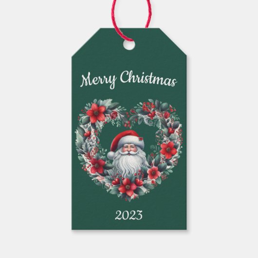 ハート型フローラリース – クリスマスサンタクロース ギフトタグ (正面)