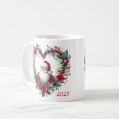 ハート型フローラリース – クリスマスサンタクロース コーヒーマグカップ (正面左)