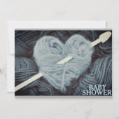 ハート型ブルーヤーン男の赤ちゃんシャワー招待 招待状 (正面)