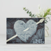 ハート型ブルーヤーン男の赤ちゃんシャワー招待 招待状 (スタンド正面)