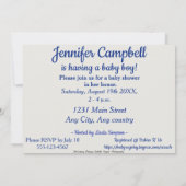 ハート型ブルーヤーン男の赤ちゃんシャワー招待 招待状 (裏面)