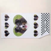 ハート型ペット写真テンプレート with 足跡 & 名前 ビーチタオル (正面)