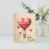 ハート型ホットエアバルーンロマンチックバレンタイン ポストカード (スタンド正面)