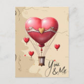 ハート型ホットエアバルーンロマンチックバレンタイン ポストカード (正面)