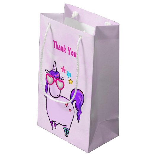 ハート型メガネのかわいいユニコーンありがとう スモールペーパーバッグ (裏面アングル)