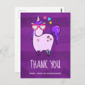 ハート型メガネのかわいいユニコーンありがとう ポストカード (正面/裏面)