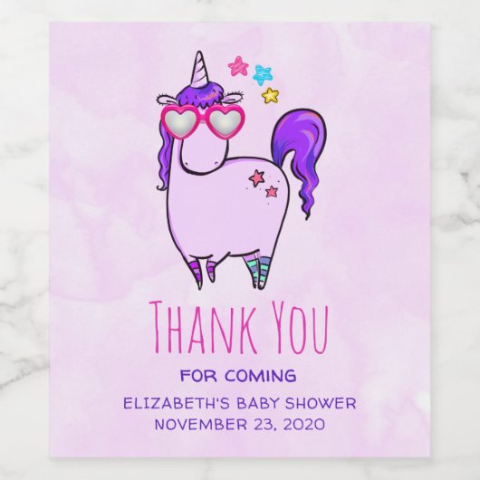 ハート型メガネのかわいいユニコーンありがとう ワインラベル (シングルラベル)