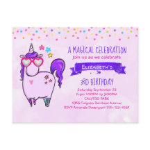 ハート型メガネのかわいいユニコーン誕生日