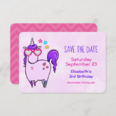 ハート型メガネのかわいいユニコーン誕生日 セーブザデート (正面/裏面)