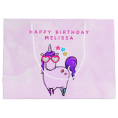 ハート型メガネのかわいいユニコーン誕生日 ラージペーパーバッグ (裏面)