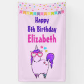 ハート型メガネのかわいいユニコーン誕生日 横断幕 (縦)