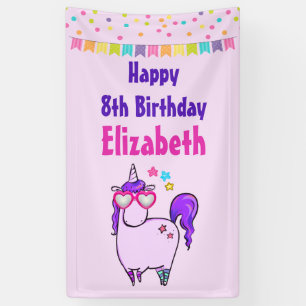 ハート型メガネのかわいいユニコーン誕生日 横断幕