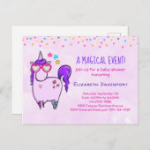 ハート型メガネのかわいいユニコーン赤ちゃんシャワー インビテーションポストカード (正面/裏面)