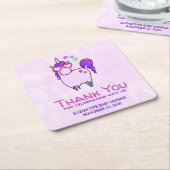 ハート型メガネのかわいいユニコーン赤ちゃんシャワー スクエアペーパーコースター (アングル)