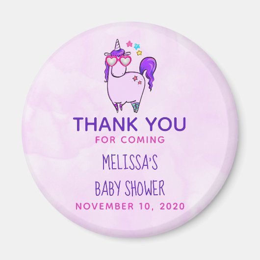 ハート型メガネのかわいいユニコーン赤ちゃんシャワー マグネット (正面)
