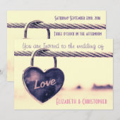 ハート型ラブパドロックウェディング 招待状 (正面/裏面)