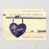 ハート型ラブパドロック結婚ズ 招待状 (正面/裏面)