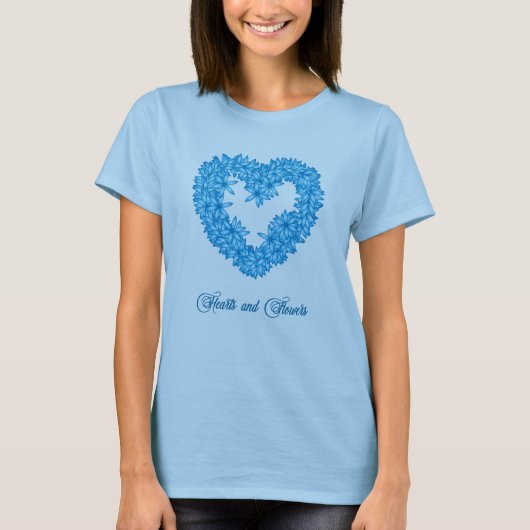 ハート型リースの花パステルブルー Tシャツ (正面)