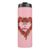 ハート型リースの赤いバラのライトピンク タンブラー (正面)