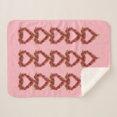 ハート型リースの赤いバラの葉ピンク色 シェルパブランケット (正面(横))