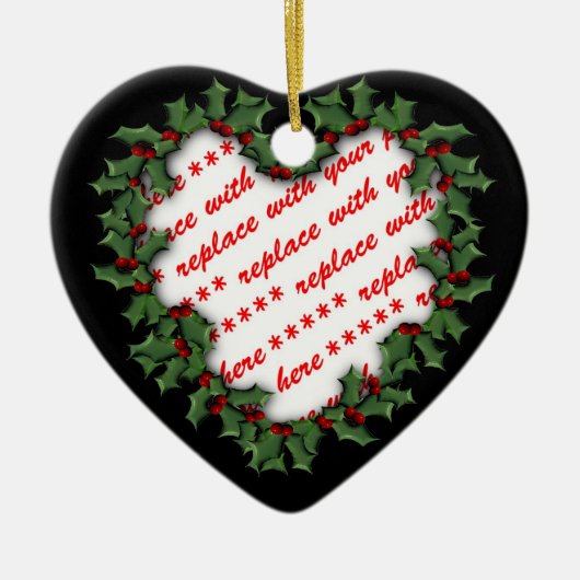 ハート型リースクリスマスフォトフレーム セラミックオーナメント (正面)