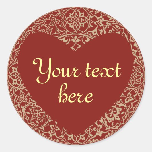 ハート型レッドカスタマイズ可能ステッカー ラウンドシール (正面)