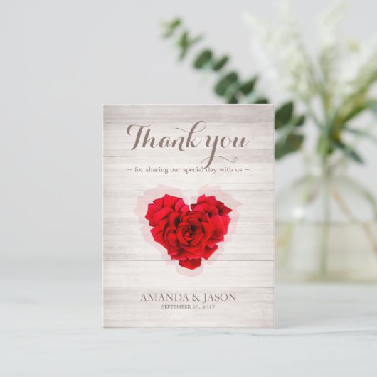 ハート型レッドローズサンキューカードhhn01 ポストカード (スタンド正面)