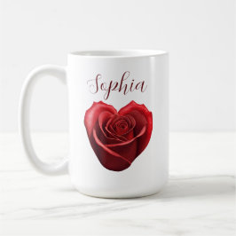 ハート型レッドローズバレンタインデー コーヒーマグカップ