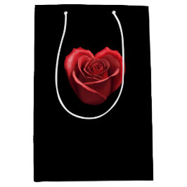 ハート型レッドローズバレンタインデー ミディアムペーパーバッグ