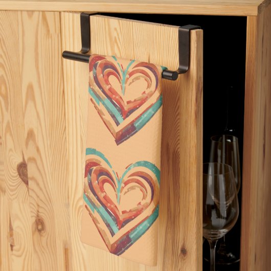 ハート型レトロ キッチンタオル (三つ折り)