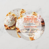 ハート型ワッフルスコップアイスクリームラウンドシャワー 招待状 (正面/裏面)