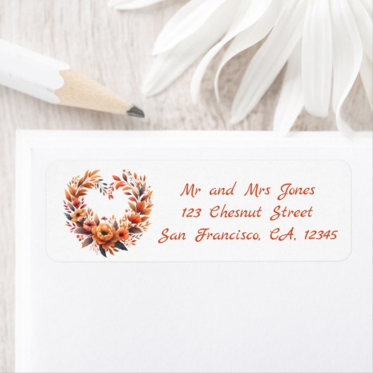 ハート型水彩フローラリース-秋Vibes ラベル (インサイチュ)