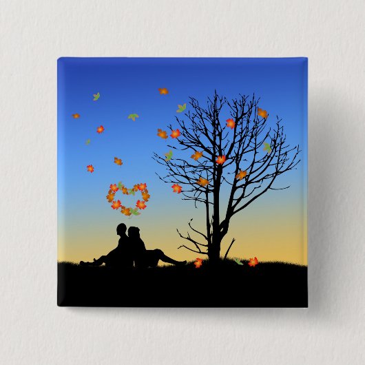 ハート型紅葉カップル 缶バッジ (正面)