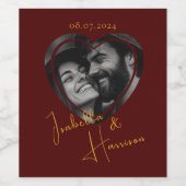 ハート型結婚のフォトレッドと金ゴールド ワインラベル (シングルラベル)