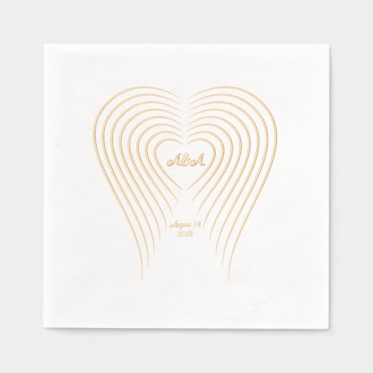 ハート型結婚の名前と日付 箔ナプキン (正面)