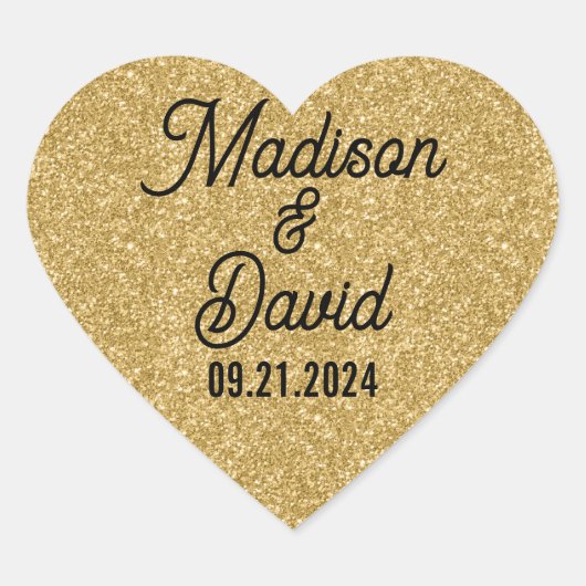 ハート型金ゴールド結婚グリッター ハートシール (正面)