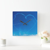 ハート型飛行機トレイルの正方形の壁時計 スクエア壁時計 (ホーム)