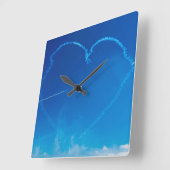 ハート型飛行機トレイルの正方形の壁時計 スクエア壁時計 (傾斜)