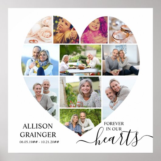 ハート型11フォトコラージュ葬儀記念 ポスター (正面)
