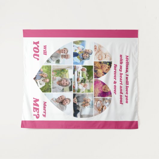 ハート型11枚写真コラージュ プロポーズバックドロップ タペストリー (正面(横))