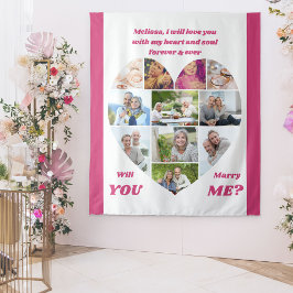ハート型11枚写真コラージュ プロポーズバックドロップ タペストリー