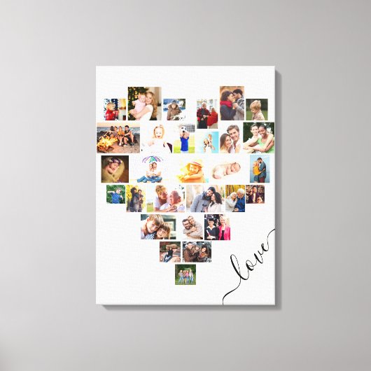 ハート型29フォトコラージュのラブスクリプト キャンバスプリント (正面)