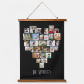 ハート型29フォトコラージュ家族の名前ブラック 吊り下げ型タペストリー (正面)