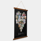 ハート型29フォトコラージュ家族の名前ブラック 吊り下げ型タペストリー (傾斜あり)