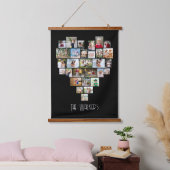 ハート型29フォトコラージュ家族の名前ブラック 吊り下げ型タペストリー (寝室)