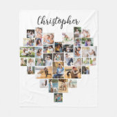 ハート型36フォトコラージュのスクリプト名ホワイト フリースブランケット (正面)