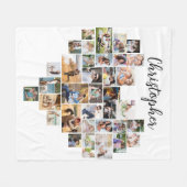 ハート型36フォトコラージュのスクリプト名ホワイト フリースブランケット (正面(横))